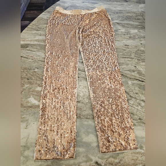 Midnight Velvet Gold Sequin Pants Crushed Velvet Back Pull-On Stretch Trousers M - Picture 2 of 12